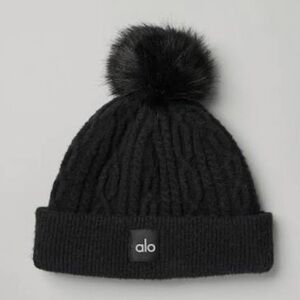 alo cable knit Beanie Black